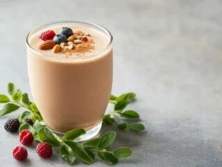 "Healthy protein milkshake recipe with ingredients like fruits, protein powder, and nut butter blended to perfection."