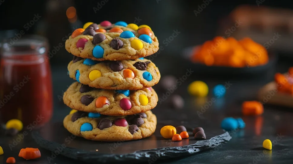 "Delicious homemade monster cookies with oats, M&M's, and chocolate chips."